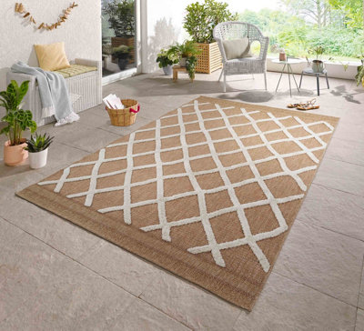 Harper Aztec Pattern Water Resistant Garden Rug Indoor Outdoor Area Rugs Cream 50x80 cm