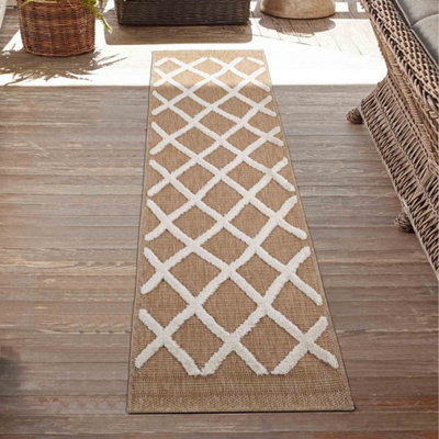 Harper Aztec Pattern Water Resistant Garden Rug Indoor Outdoor Area Rugs Cream 60x220 cm