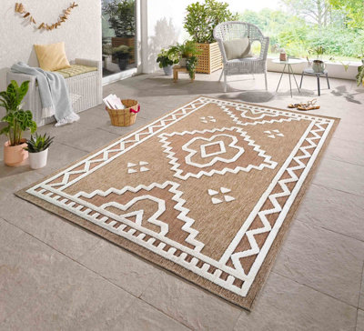 Harper Diamond Pattern Water Resistant Garden Rug Indoor Outdoor Area Rugs Cream 50x80 cm