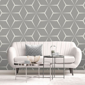 Harper Geometric Wallpaper Silver / Grey Belgravia 9743