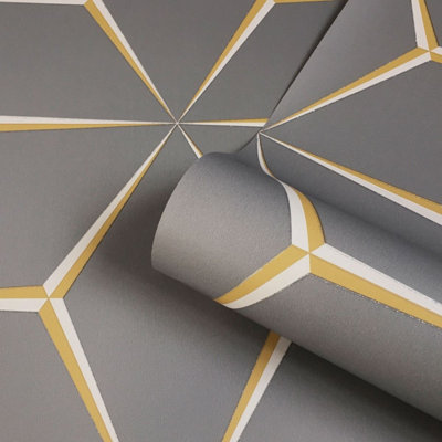 Harper Geometric Wallpaper Yellow / Grey Belgravia 9740