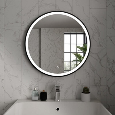 Harper & Harlow 800x800 Lyra Matt Black LED Illuminated Round Bathroom Mirror
