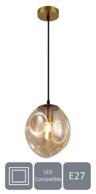 HARPER LIVING 1xE27/ES Pendant Ceiling Light, Champagne Finish, Oval Shade, Adjustable Height
