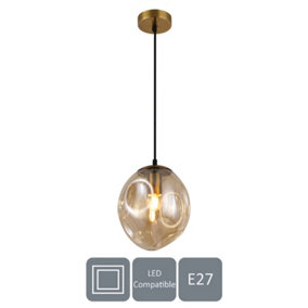 HARPER LIVING 1xE27/ES Pendant Ceiling Light, Champagne Finish, Oval Shade, Adjustable Height