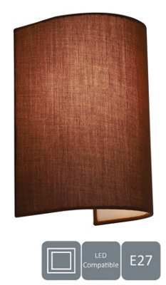 HARPER LIVING 1xE27/ES Wall Wash Light with Switch, Mocha Cylinder Fabric Shade, Suitable for LED Upgrade