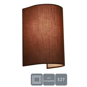 HARPER LIVING 1xE27/ES Wall Wash Light with Switch, Mocha Cylinder Fabric Shade, Suitable for LED Upgrade