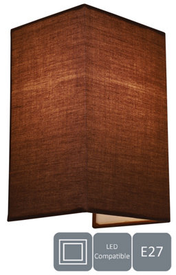 HARPER LIVING 1xE27/ES Wall Wash Light with Switch, Rectangle Mocha Fabric Shade, Suitable for LED Upgrade