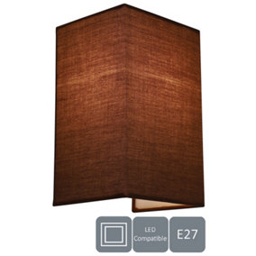 HARPER LIVING 1xE27/ES Wall Wash Light with Switch, Rectangle Mocha Fabric Shade, Suitable for LED Upgrade