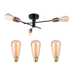 Harper Living 3-Amber Bulbs Included Black and Copper 3-Light Ceiling Spotlight