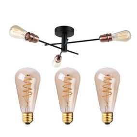 Harper Living 3-Vintage Bulbs Included Black and Copper 3-Light Ceiling Spotlight