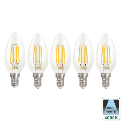 Harper Living 4.5 Watts E14 LED Bulb Clear Candle Cool White Dimmable, Pack of 5