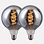 Harper Living 4 Watts G125 E27 LED Bulb Smoked Globe Warm White Dimmable, Pack of 2