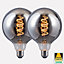 Harper Living 4 Watts G125 E27 LED Bulb Smoked Globe Warm White Dimmable, Pack of 2