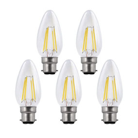 Harper Living 5 Watts B22 BC Bayonet LED Light Bulb Clear Candle Warm White Dimmable, Pack of 5