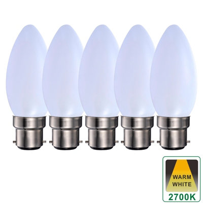 Harper Living 5 Watts B22 BC Bayonet LED Light Bulb Opal Candle Warm White Dimmable, Pack of 5