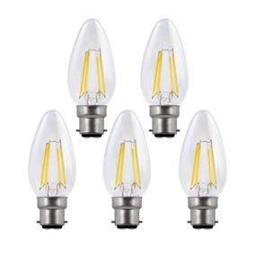 Harper Living 5 Watts B22 LED Bulb Clear Candle Warm White Dimmable, Pack of 5