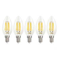 Harper Living 5 Watts E14 LED Bulb Clear Candle Cool White Dimmable, Pack of 5