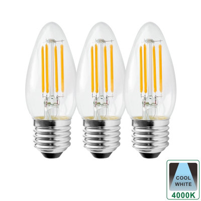 Harper Living 5 Watts E27 LED Bulb Clear Candle Cool White Dimmable, Pack of 3