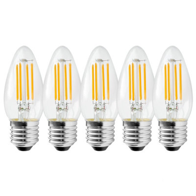 Harper Living 5 Watts E27 LED Bulb Clear Candle Cool White Dimmable, Pack of 5