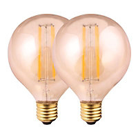 Harper Living 8 Watts G125 E27 LED Bulb Amber Globe Warm White Dimmable, Pack of 2