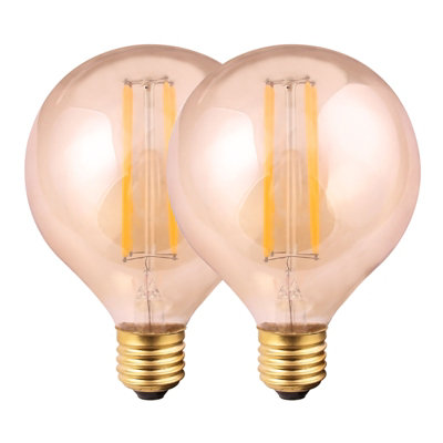 Harper Living 8 Watts G125 E27 LED Bulb Amber Globe Warm White Dimmable, Pack of 2