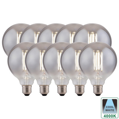 Harper Living 8 Watts G125 E27 LED Bulb Smoked Globe Cool White Dimmable, Pack of 10