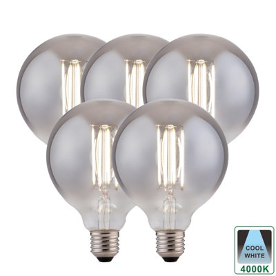 Harper Living 8 Watts G125 E27 LED Bulb Smoked Globe Cool White Dimmable, Pack of 5