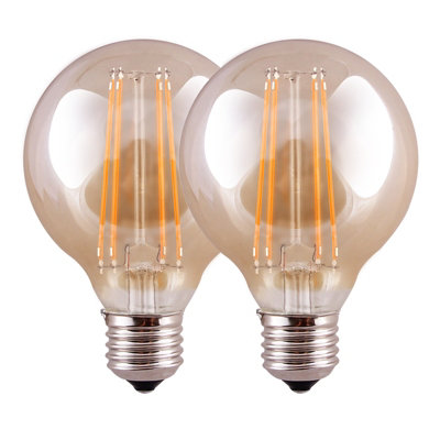 Harper Living 8 Watts G95 E27 LED Bulb Amber Globe Warm White Dimmable, Pack of 2