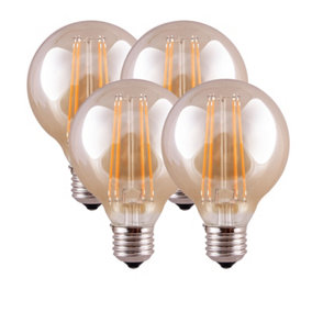 Harper Living 8 Watts G95 E27 LED Bulb Amber Globe Warm White Dimmable, Pack of 4