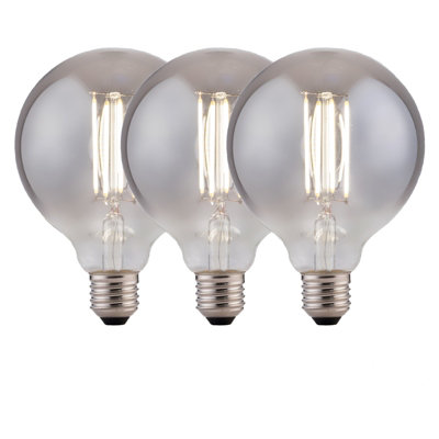 Harper Living 8 Watts G95 E27 LED Bulb Smoked Globe Cool White Dimmable, Pack of 3
