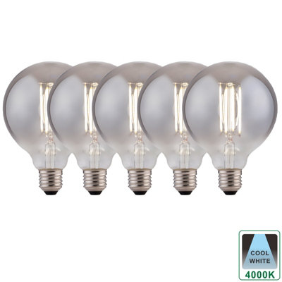 Harper Living 8 Watts G95 E27 LED Bulb Smoked Globe Cool White Dimmable, Pack of 5