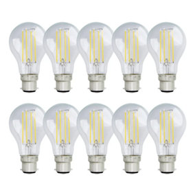 Harper Living 8 Watts GLS B22 BC Bayonet LED Light Bulb Clear Warm White Dimmable, Pack of 10