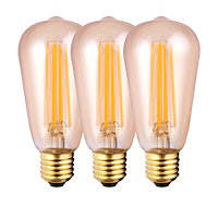 Harper Living 8 Watts ST64 E27 LED Bulb Amber Warm White Dimmable, Pack of 3