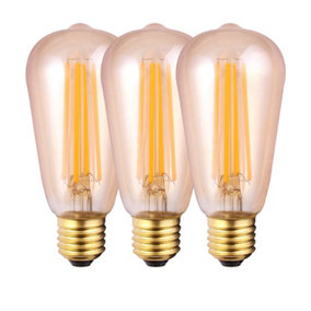 Harper Living 8 Watts ST64 E27 LED Bulb Amber Warm White Dimmable, Pack of 3