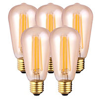 Harper Living 8 Watts ST64 E27 LED Bulb Amber Warm White Dimmable, Pack of 5