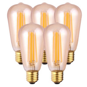 Harper Living 8 Watts ST64 E27 LED Bulb Amber Warm White Dimmable, Pack of 5