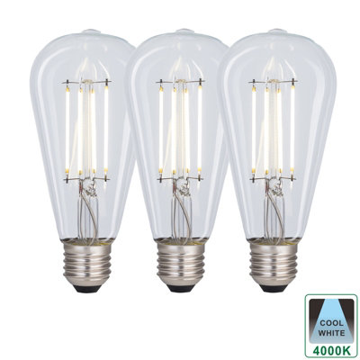 Harper Living 8 Watts ST64 E27 LED Bulb Clear Cool White Dimmable, Pack of 3