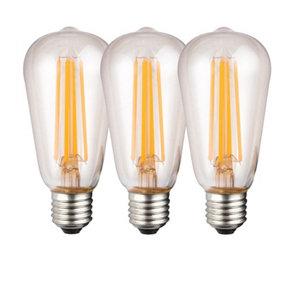 Harper Living 8 Watts ST64 E27 LED Bulb Clear Warm White Dimmable, Pack of 3