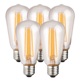 Harper Living 8 Watts ST64 E27 LED Bulb Clear Warm White Dimmable, Pack of 5