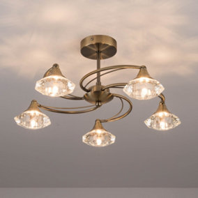 Harper Living Antique Brass Spiral 5 Light Semi-Flush Ceiling Light