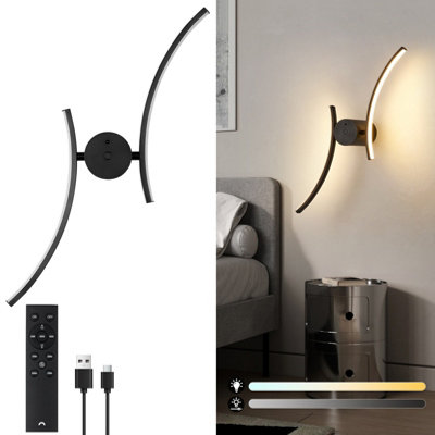 HARPER LIVING Battery Operated Wall Light, USB Rechargeable Wall Lamp with Remote & Touch Control, Modern Swirl Arm Wall Sconces