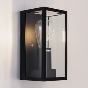 Harper Living Black Modern Clear Glass Outdoor Wall Light (23.5 x 11.2 x 11cm)