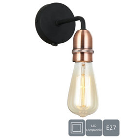 Harper Living Down Wall Light with On and Off Switch, Black with Copper Finish