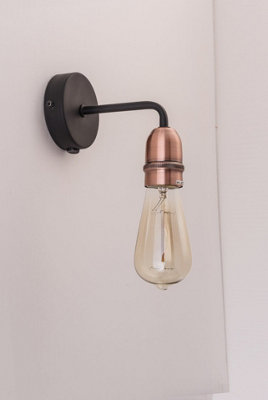 Harper Living Down Wall Light with On and Off Switch, Black with Copper ...