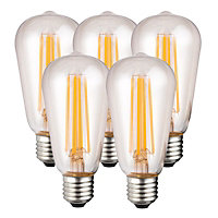 Harper Living LED Filament ST64 Bulbs, 8w 806 Lumens, 60w Equivalent 2700K Warm White Dimmable, Pack of 5