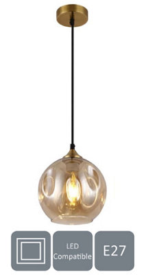 HARPER LIVING Pendant Ceiling Light, Champagne Finish, Dome Shade, Adjustable Height