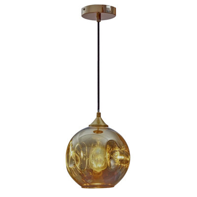 HARPER LIVING Pendant Ceiling Light, Champagne Finish, Dome Shade, Adjustable Height