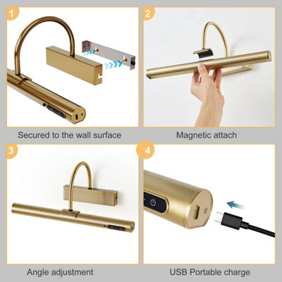 HARPER LIVING Picture light for Wall Antique Brass, Magnetic Battery ...