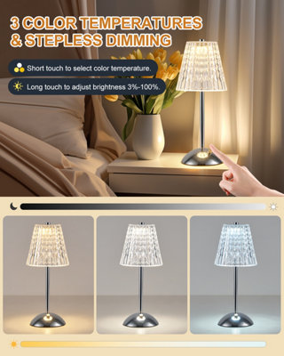 Cordless Table Lamp Cordless Lamp,Dimmable Crystal Table Lamp