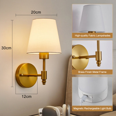 HARPER LIVING Set of 2 Battery Wall Lights, Fabric Lamps with ...